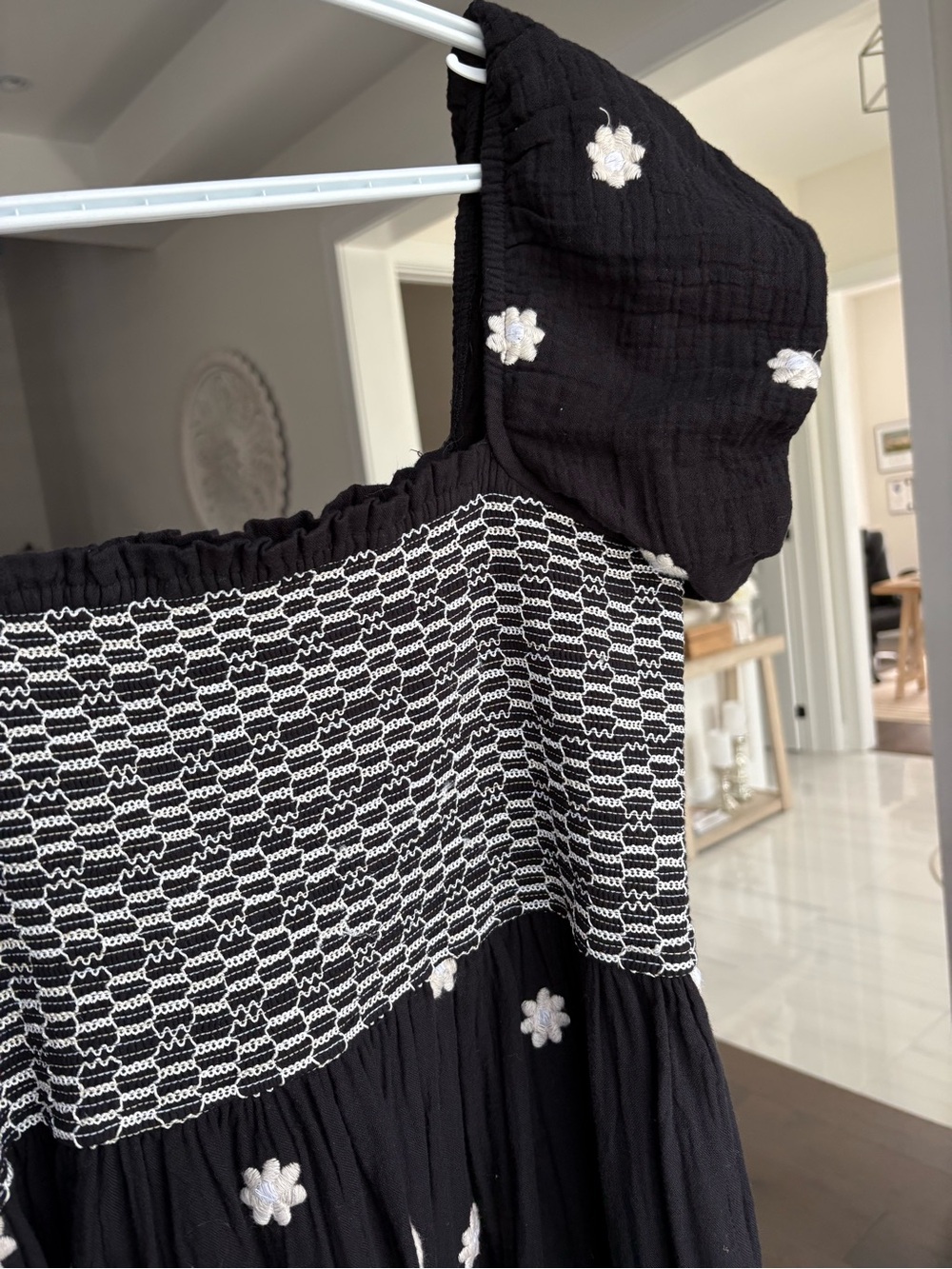 RD Style Black Midi/Maxi Dress with White Daisy Embroidered Appliqué 100% Cotton - Picture 12 of 13